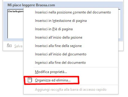 Come eliminare una voce dal glossario Word