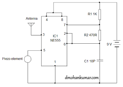Using 555 as FM transmitter Circuit Diagram