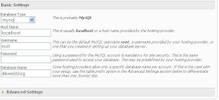 database configuration install joomla