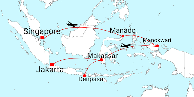 flight route to Manokwari city