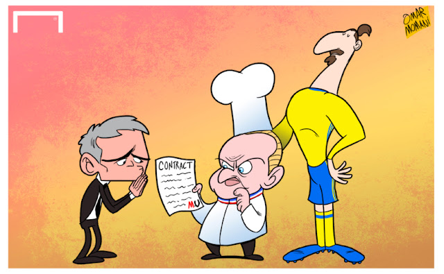 Joel Robuchon, Jose Mourinho and Zlatan Ibrahimovic cartoon caricature