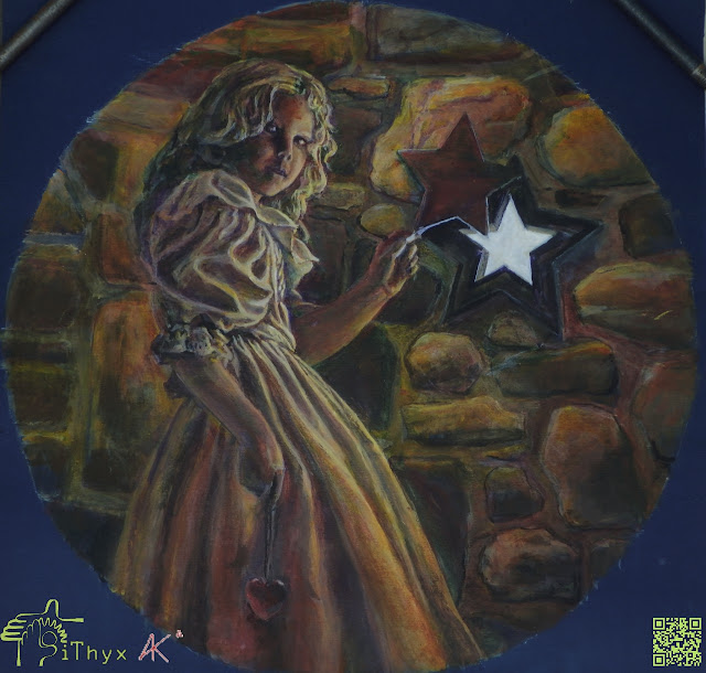 Девочка со звездой - картина художника iThyx. Фотография картины сделана в мае 2016 года  (Свободная копия Michael Whelan - LIGHT BEHIND THE STAR)