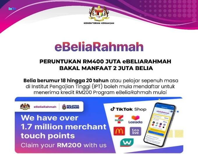 eBelia Rahmah: Penebusan Kredit eWallet RM200 Dibuka Bermula 26 Jun 2023