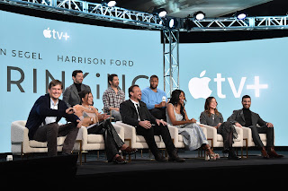 Bill Lawrence, Co-creator/Executive Producer, Lukita Maxwell, Michael Urie, Jason Segel, Co-creator/Executive Producer, Neil Goldman, Executive Producer, Jessica Williams, Luke Tennie, Christa Miller and Brett Goldstein, Co-creator/Executive Producer, from “Shrinking” speaks at the Apple TV+ 2023 Winter TCA Tour at The Langham Huntington Pasadena.