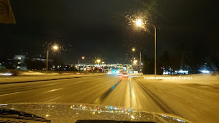 レイキャビク　夜間　真夜中　車　道路　冬