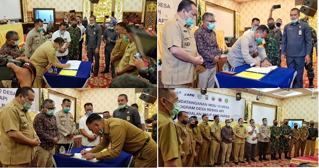 Cegah Karlahut Diwilayah Kepulauan Meranti, Bupati Irwan Teken MoU Program Desa Bebas Api Bersama PT. RAPP