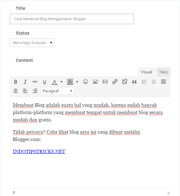 Template teks editor buat membuat postingan