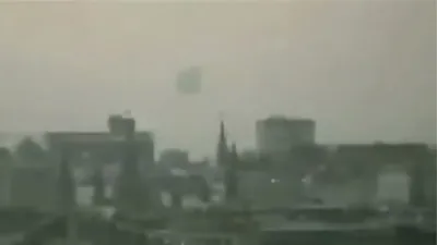 Pyramid shape UFO sighting hovering over Moscow, Russia Red Square 9th December 2009.