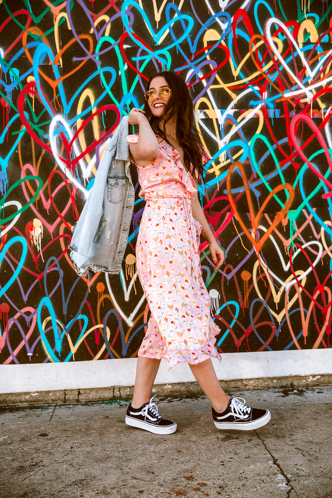 Greenleaf Gourmet Chopshop, #lovewall, heart wall mural, jgoldcrown, bleeding hearts. #bleedinghearts, jgoldcrown, abbot kinney, venice california, vans, old skool vans outfit, denim jacket with dress outfit, westmoon la, shelly stuckman, arizona girl, arizonagirl.com