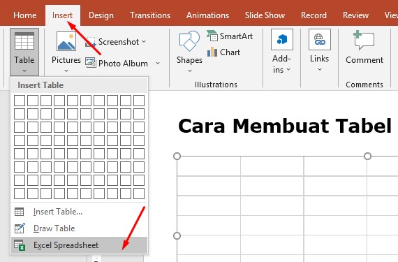 Cara Membuat Tabel di PPT Menggunakan Excel Spreadsheet