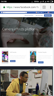 Desktop site view of fbcameraeffects in Android google chrome browser