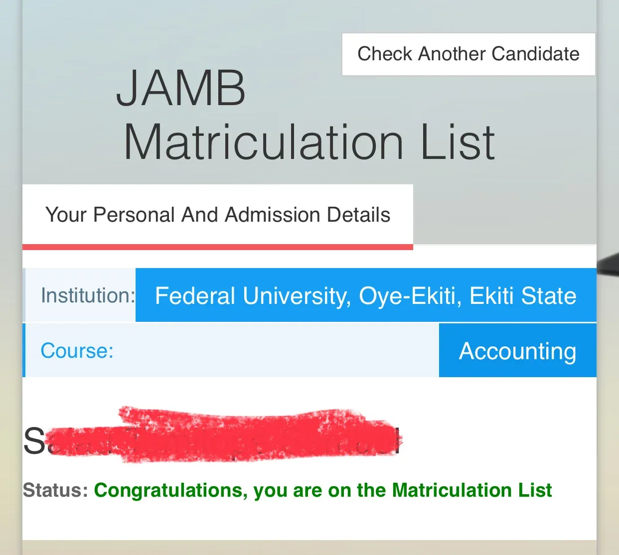 JAMB Matriculation List