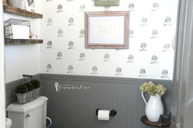 Dark gray beadboard bathroom