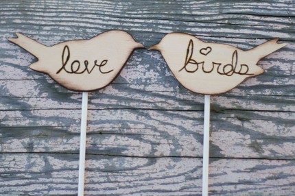 Love Birds Cupcake Cake Toppers Rustic Woodland Fall Winter Autumn Wedding