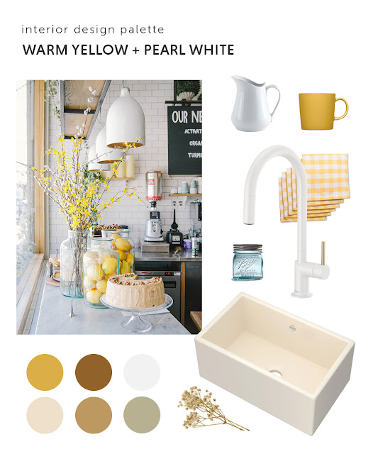 Mood board featuring yellow and white color palette.