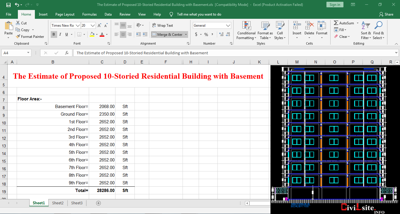 Estimate of Proposed 10-Storied Residential Building with Basement