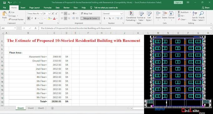 Estimate of Proposed 10-Storied Residential Building with Basement in Excel