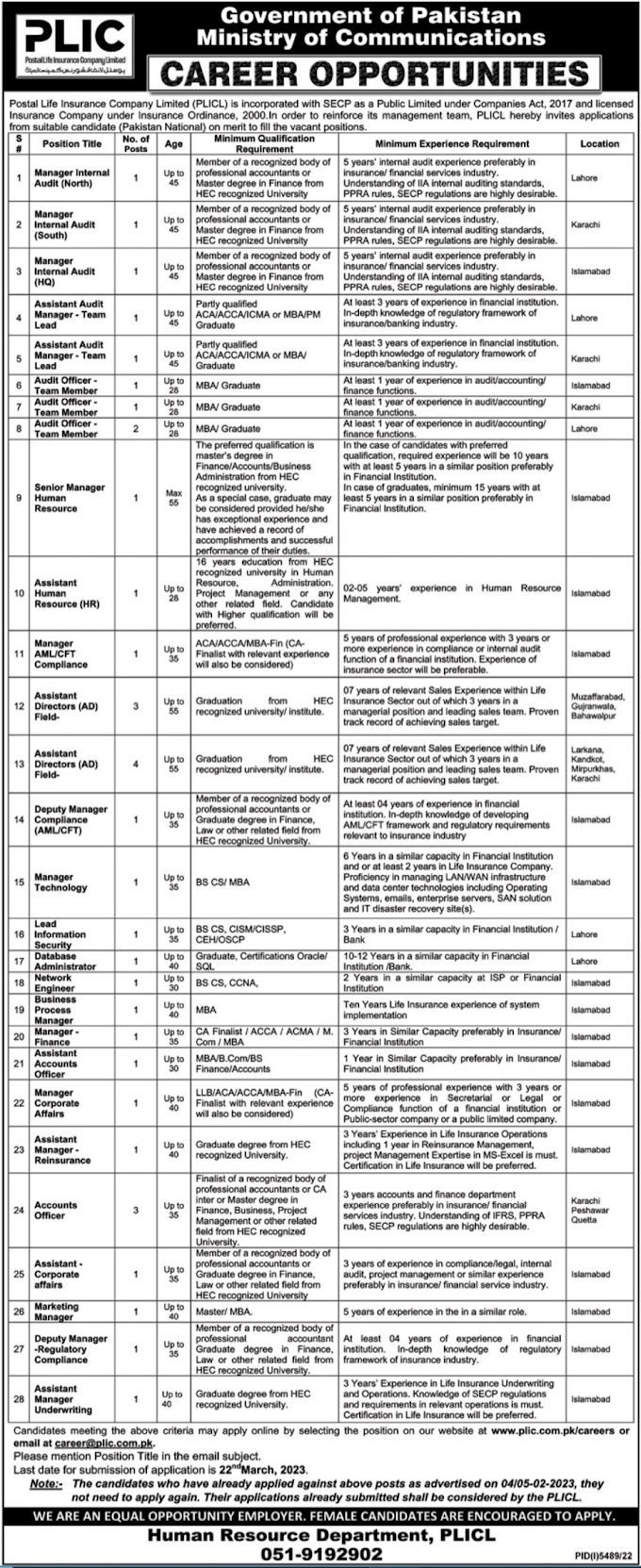 Postal Life Insurance Company PLIC Jobs Opportunity for 2023