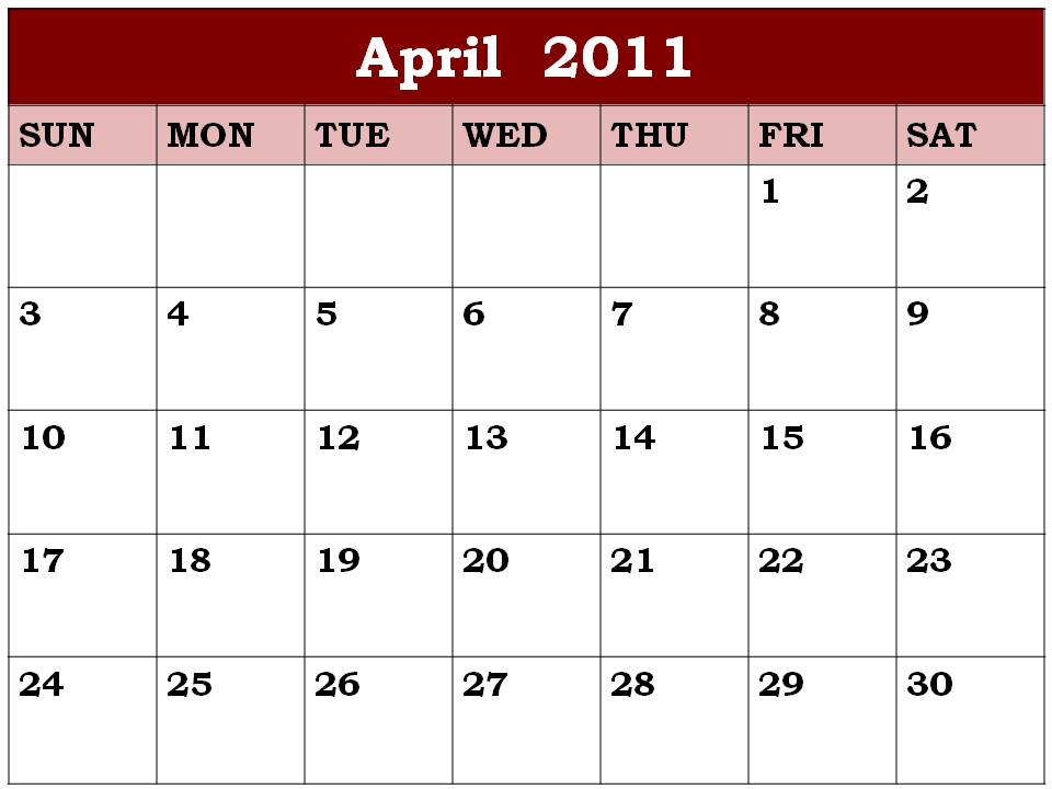 downloadable calendar 2011. CALENDAR 2011 APRIL PRINTABLE