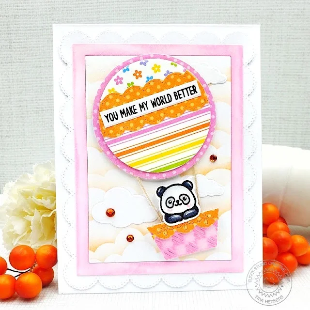 Sunny Studio Stamps: Spring Fever Patterned Paper Focused Card by Tina (featuring Panda Party, Words Of Gratitude)