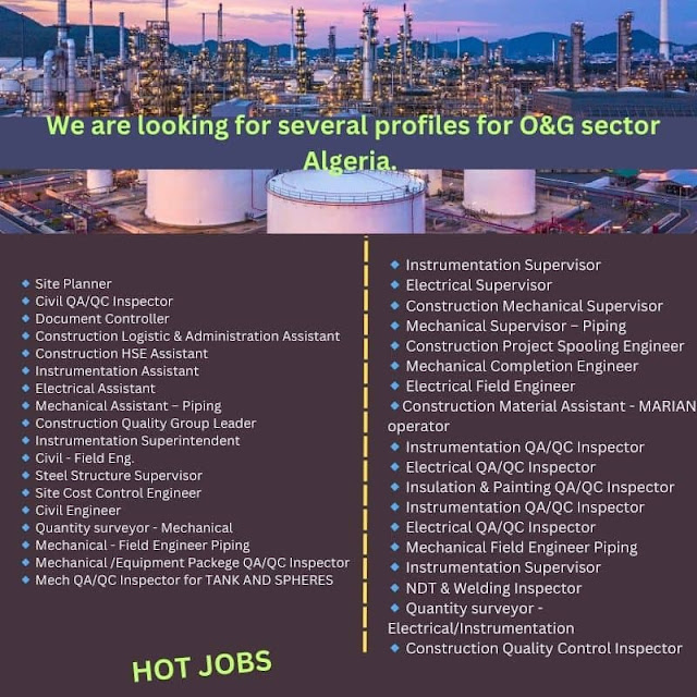 We are looking for several profiles for O&G sector Algeria.