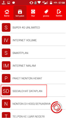 Selanjutnya pilih SOCIALCHAT DATAPLAN di aplikasi MySmartfren nya tadi