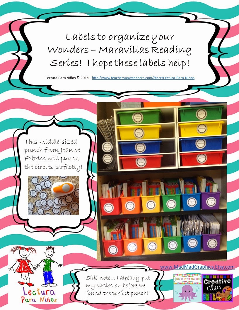 http://www.teacherspayteachers.com/Product/LABELS-for-Organizing-your-Wonders-Maravillas-Reading-Series-1383474