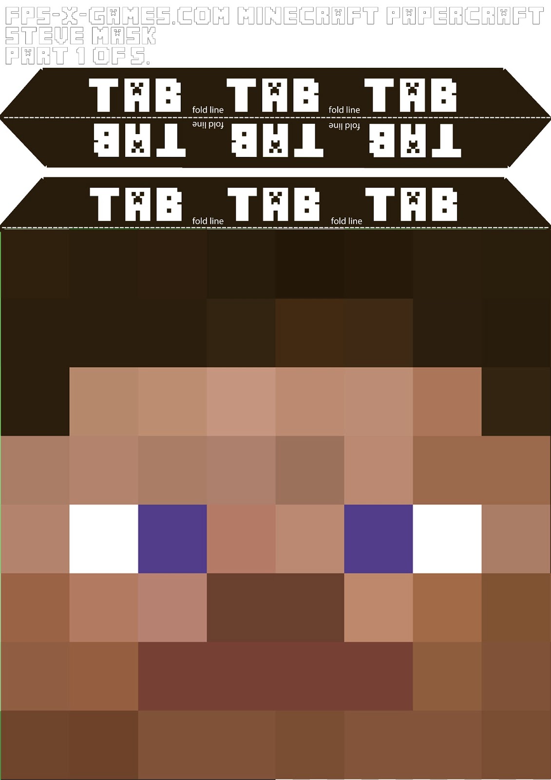 Minecraft Steve head mask template 1-5