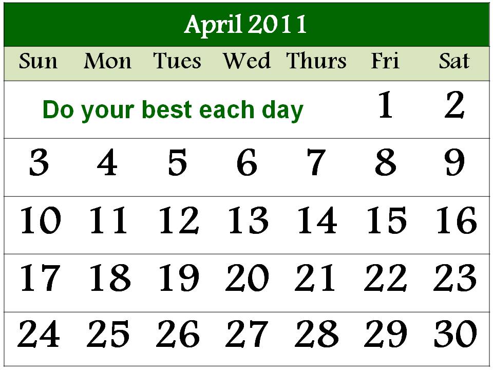 calendar april 2011 image. Free Calendar 2011 April