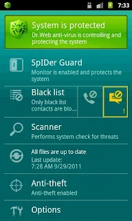 Download gratis anti virus untuk android paling lengkap dan paling populer - Dr.Web Anti-virus v6.01.7 terbaru 2012