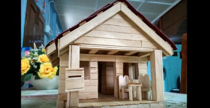 Cara Membuat  Miniatur  Rumah  Dari  Kardus dan Stik  Es  Krim  