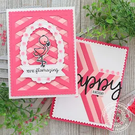 Sunny Studio Stamps: Frilly Frames Dies Fancy Frames Dies Fabulous Flamingos Happy Word Cards by Angelica Conrad and Juliana Michaels