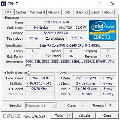 Informasi dari CPU-Z