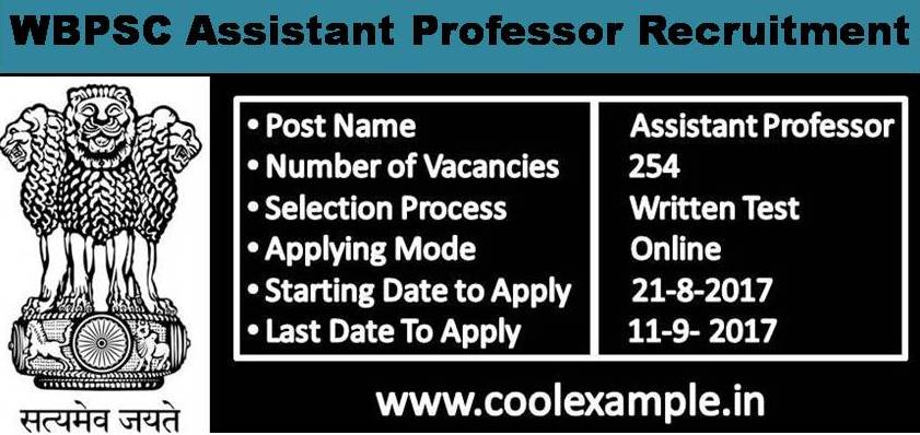 WBPSC Assistant Professor Recruitment