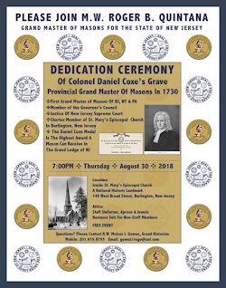 Grand Lodge of New Jersey. Dedication Ceremony for Daniel Coxe