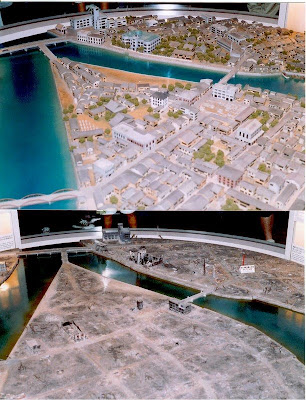 They depict Hiroshima before and after the bombing.