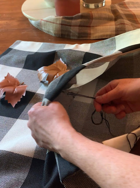 Black and White Buffalo Check Pillow Covers With Fall Leaf Appliqués