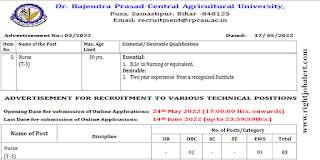 BSc Nursing Jobs in Dr.Rajendra Prasad Central Agricultural University