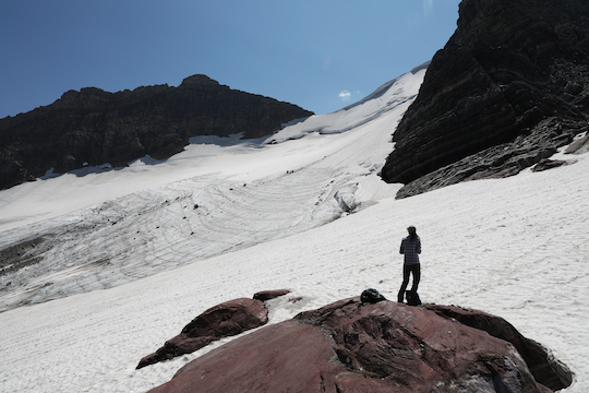 My wife in front of Sperry Glacier