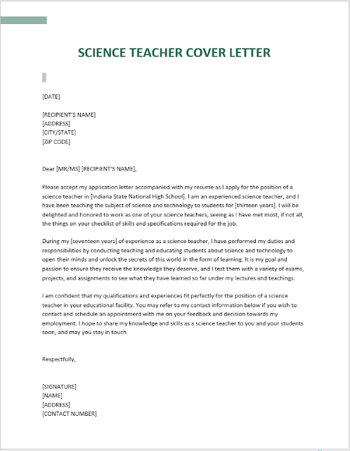 Free Science Teacher Cover Letter Template