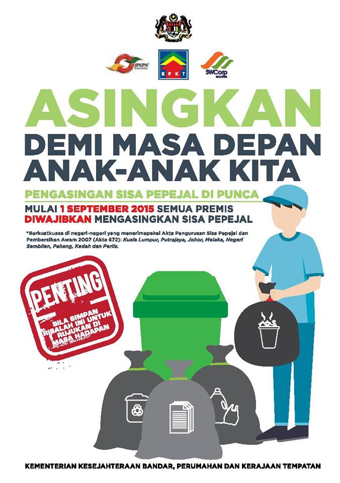 Perlu Asingkan Sisa Pepejal Bermula 1 September 2015 