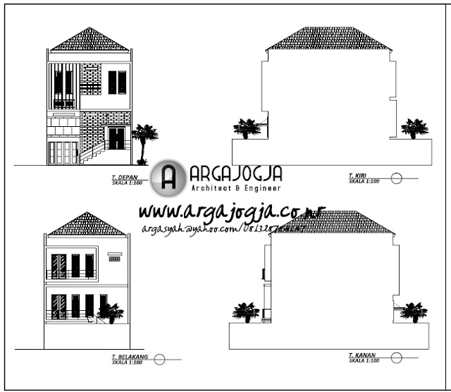 Contoh Gambar Kerja Tampak Depan, Samping, Belakang