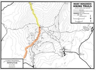 Map of Mt. Monadnock highlighting the M-M Trail and Monadnock Sunapee Greenway