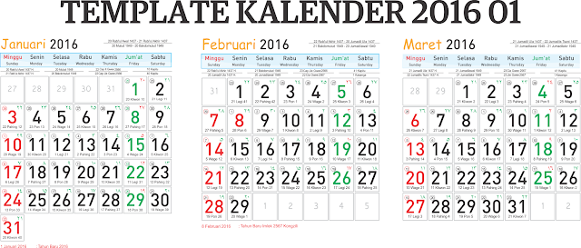 Template Kalender 2016 01 Editable Vector Corel CDR Ai PSD plus ...