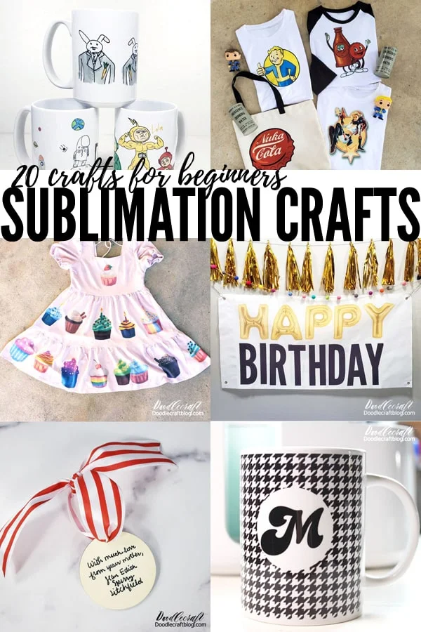 20 Sublimation Crafts for Beginners!   Getting into sublimation crafting?   I'm sharing 20 awesome sublimation crafter that are perfect for beginners.   If you just got all the sublimation tools and are ready to start your journey...or if you are a long time sublimation crafter, I'm sure there are a few projects here you'll love to try!   Which one is your favorite!?    First things first, if you are new to sublimation, here's some answers and resources:    What is Sublimation? Sublimation takes specially formulated printer ink and turns it from a solid to a gas (without passing a water state) with high heat!   It works best on polyester surfaces or blanks primed for sublimation.   What tools are needed for Sublimation?   Sublimation Printer, Sublimation Ink, Sublimation Paper, an Image to sublimate, Sublimation blanks and Heat.