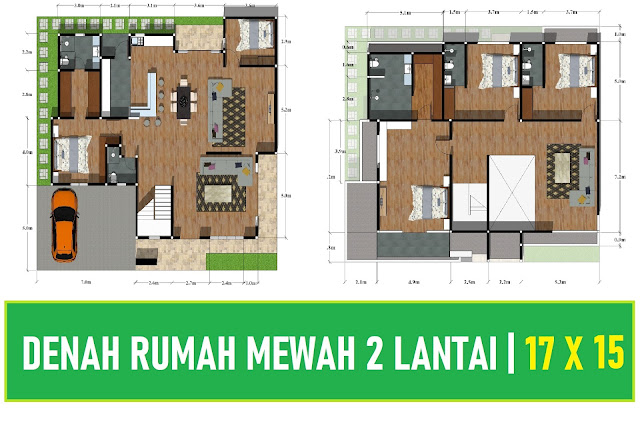 Denah Rumah Mewah 5 kamar Tidur dilahan 17x15 