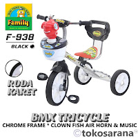 Sepeda Roda Tiga Anak Family F938 Nikel Krom Clownfish Music Toy n Light Airhorn Ban Karet BMX Tricycle