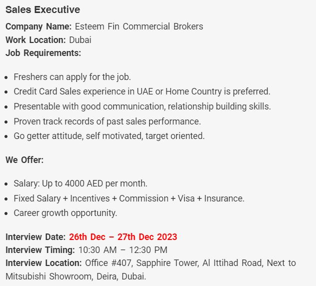 Direct Jobs Interviews In UAE From Today December