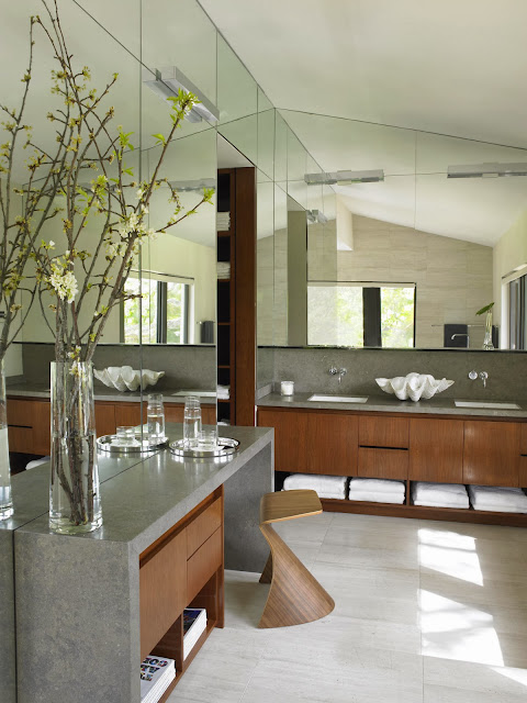 bathroom with clean line accent for a modern minimalist bathroom design with reasonably big mirrors covering the wall half up