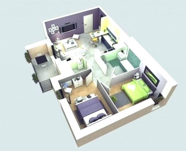 Desain 3D Denah Rumah Minimalis 2 Kamar Tidur Terbaru 2019 Yang Sangat Elegan